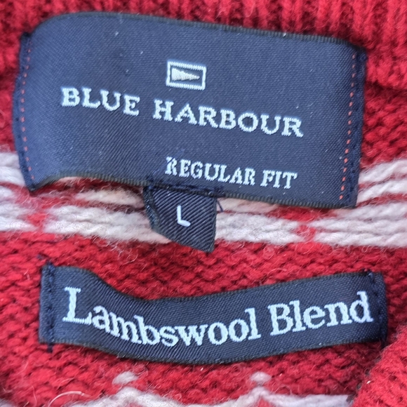 Blue Harbour Mens L Lambswool Jumper Quarter Zip Sweater Striped Knit - Picture 2 of 3